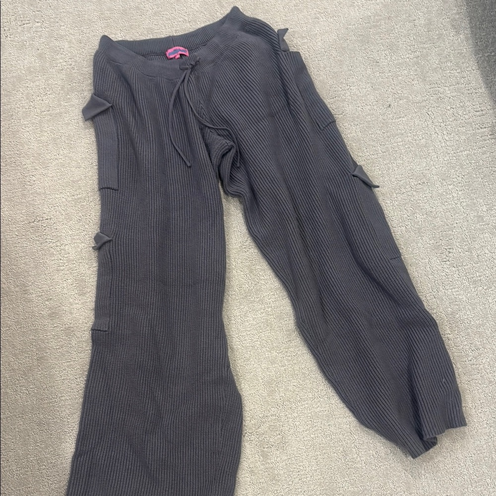 Edikted Charcoal Ribbed Wide Leg Pants